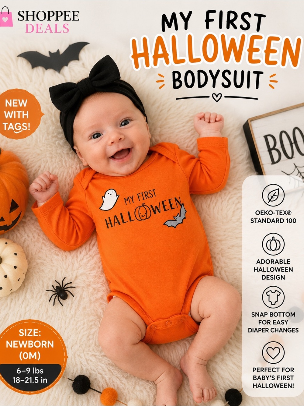 Carter’s My First Halloween Newborn Orange Long Sleeve Bodysuit NWT